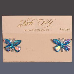 Kirks Folly Butterfly Earrings Iridescent Blue Aurora Borealis Crystals